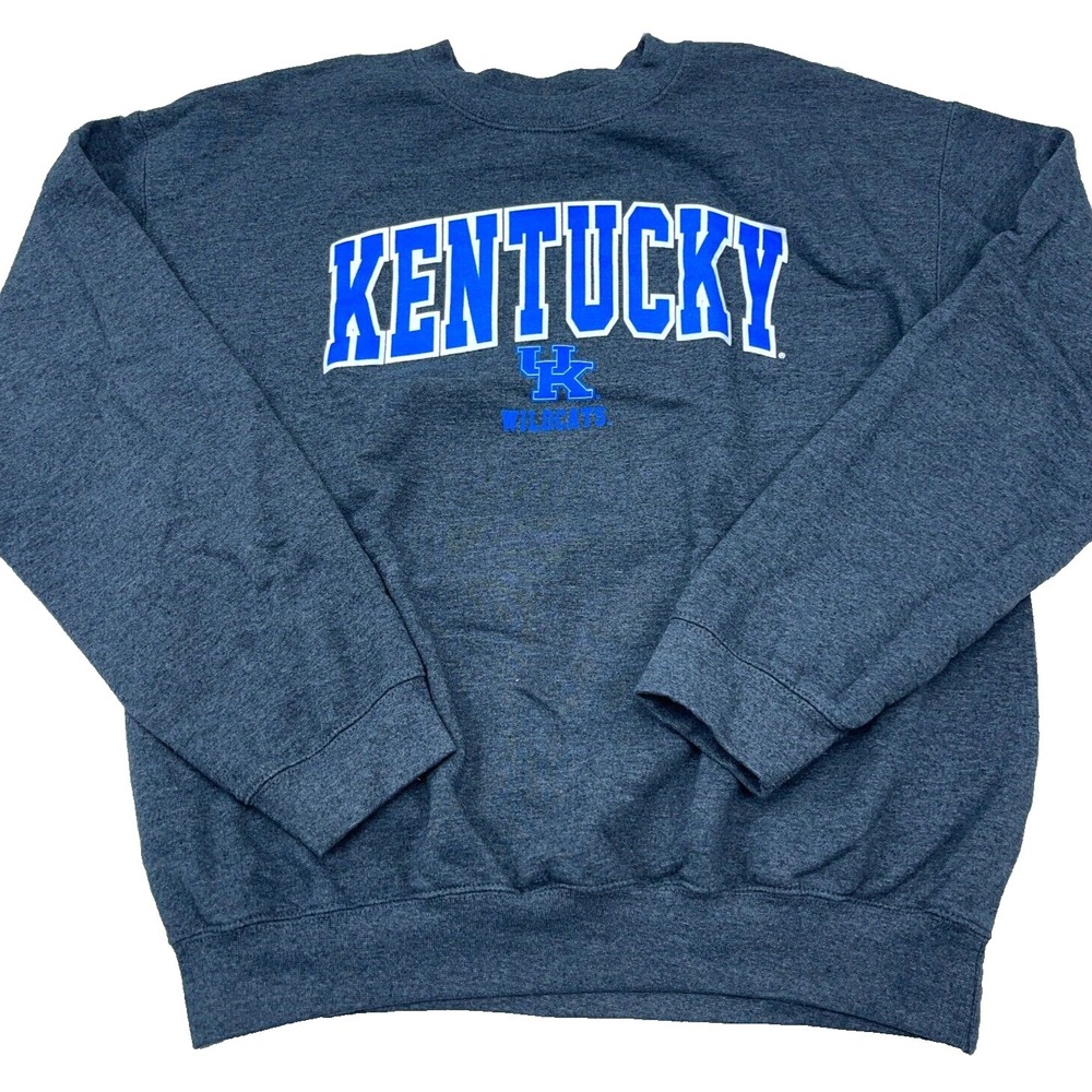 Kentucky Wildcats Sweatshirt Men Medium Gray Crewneck Sweater Cotton Retro Adult